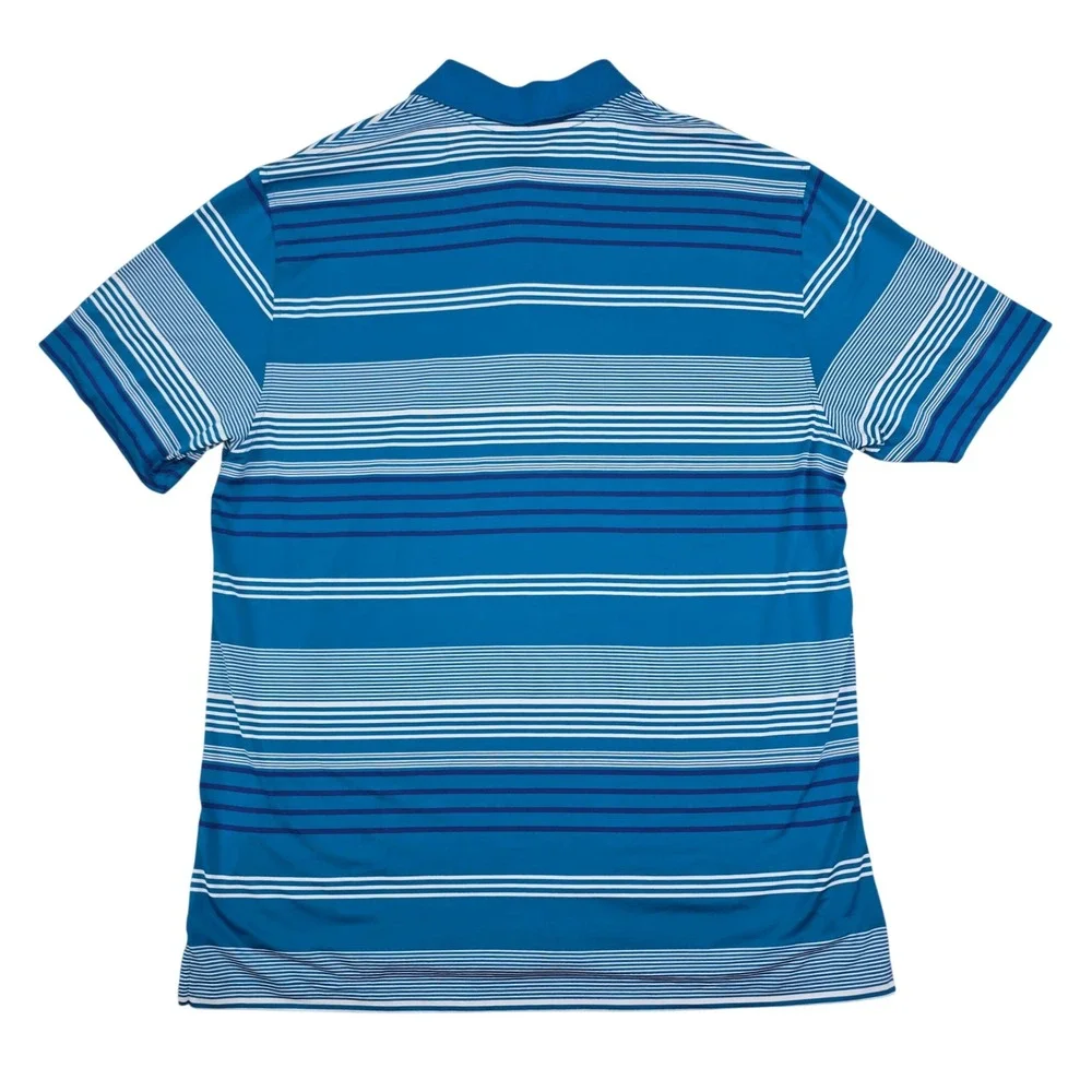 Brooks Brothers Performance Polo Shirt Mens Large Blue Striped Golf Short Sleeve